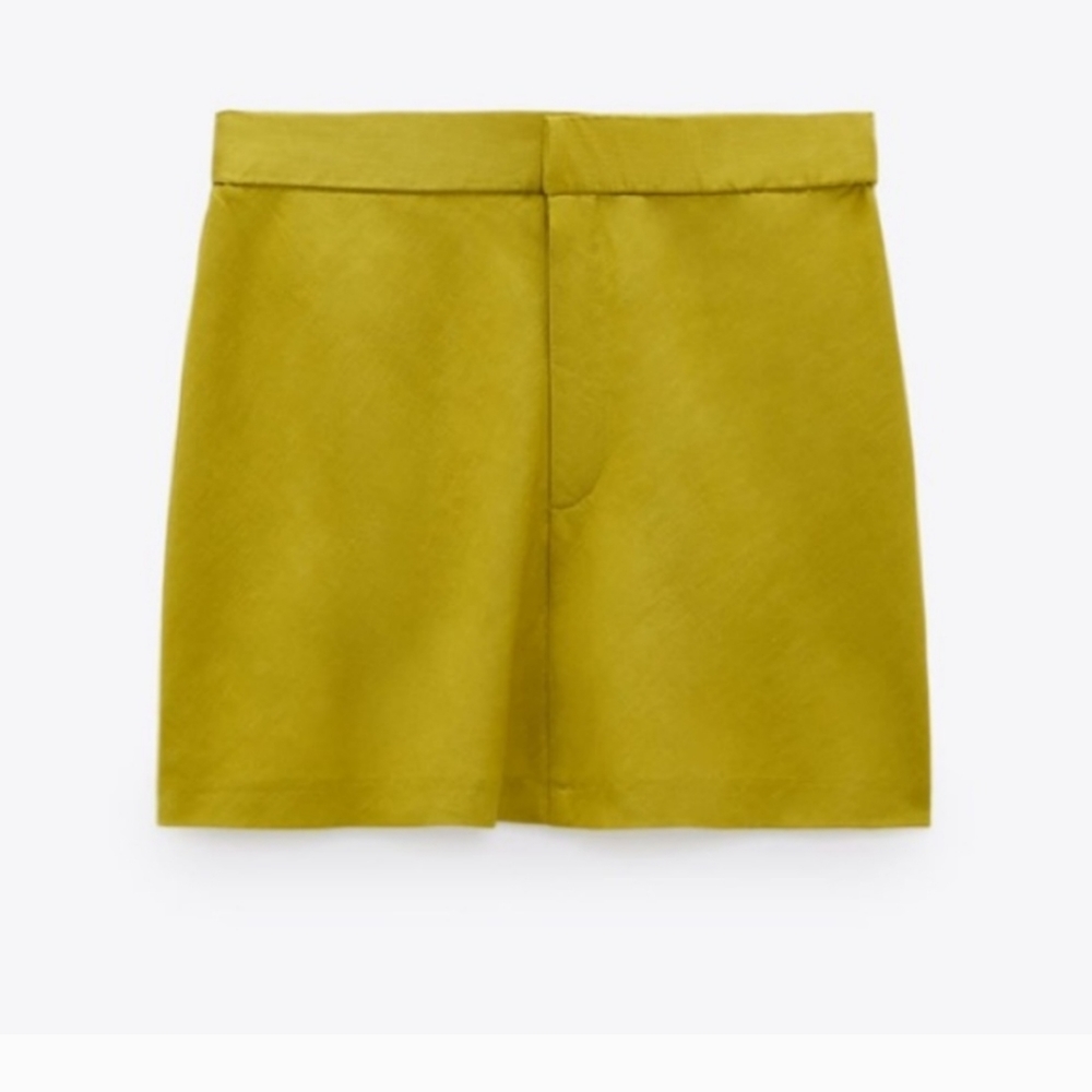 ZARA Olive Linen Blend Mini Skirt M